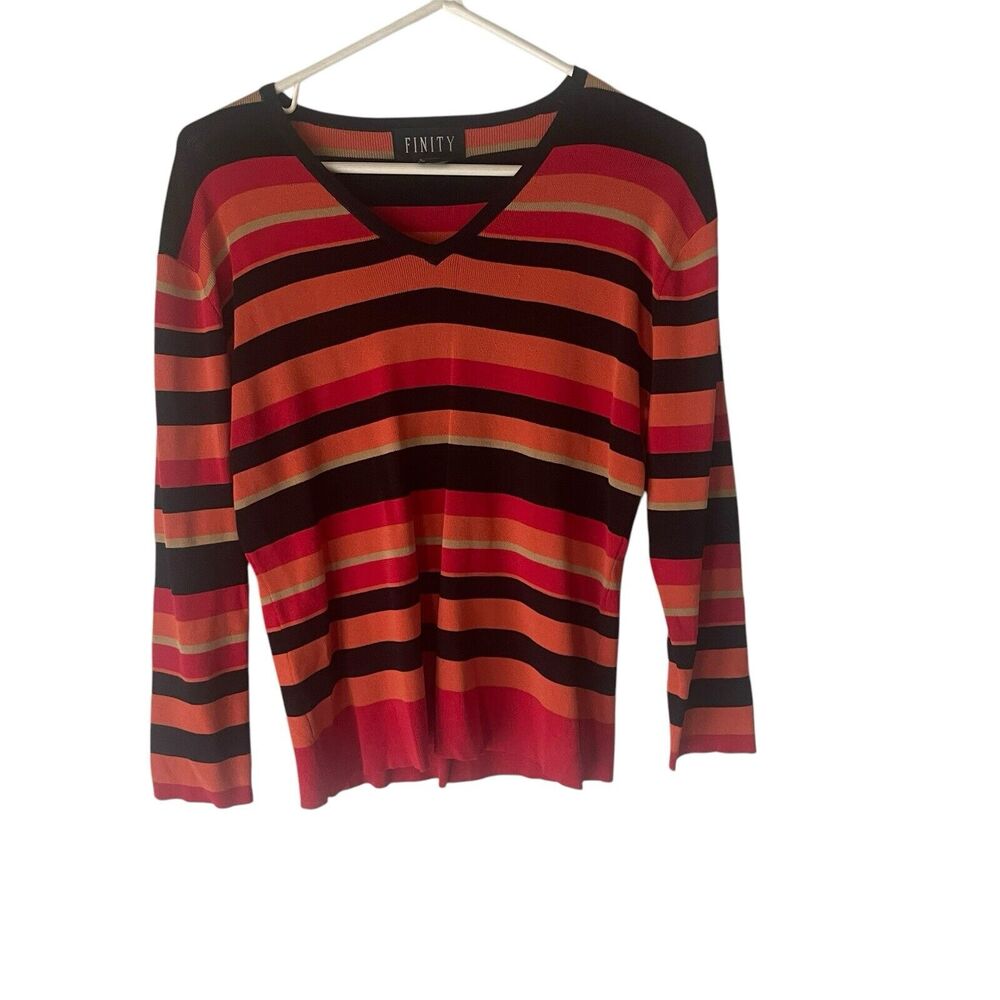 Finity‎ Vintage 90s Size Large Grunge Santana Knit Striped V Neck Top